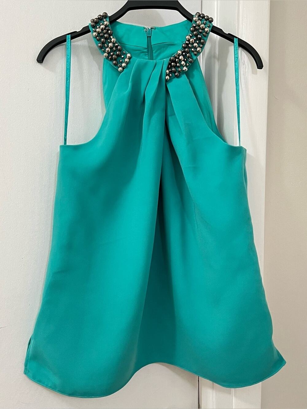 Eliza J. Teal Embellished Halter Blouse Size 10
